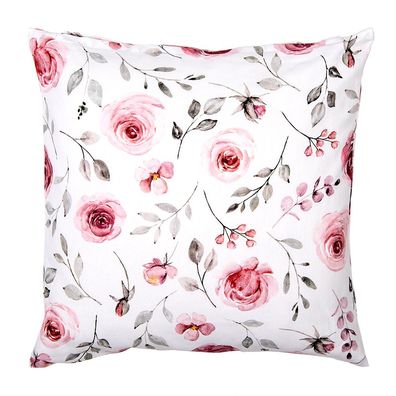 Clayre & Eef Kissenbezug 40x40 cm Weiß Rosa Baumwolle Quadrat Rosen (Gr. 40x40 cm)