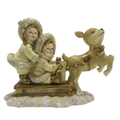 Clayre & Eef Figur Kinder 12 cm Goldfarbig Polyresin (Gr. 16x7x12 cm)