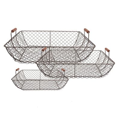 Clayre & Eef Aufbewahrungskorb 3er Set 40x34x15 / 36x30x14 / 32x26x13 cm Braun Eisen