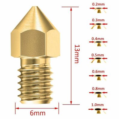 Nozzle MK8 0,2-1,0mm 3D Drucker Düse Extruder M6 CR10 / Anet Ender