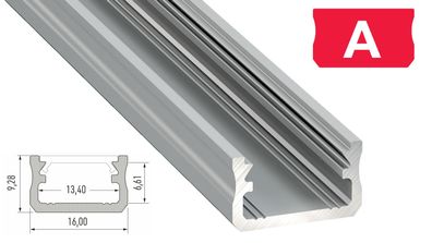 PD-A 1M LED Aluminium Profil 16x9mm Silber für 12mm LED Streifen milchige Abdeckung