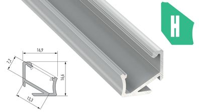 PD-H 1M Aluminium Profil Silber eloxiert für 12mm LED Streifen milchige Abdeckung