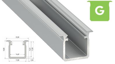 PD-G 1M LED Aluminium Profil 17x18mm Silber für 12mm LED Streifen milchige Abdeckung