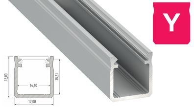 PD-Y 1M LED Aluminium Profil 17x18mm Silber für 12mm LED Streifen milchige Abdeckung