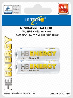 Heitech 04002180 NIMH-ACCU AA 600mAh HR6 1.2V Batterie