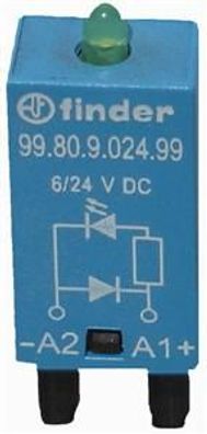 1St. Finder 9980902499 Modul, Freilaufdiode und grüne LED, 6 bis 24 V DC 99.80.9.024