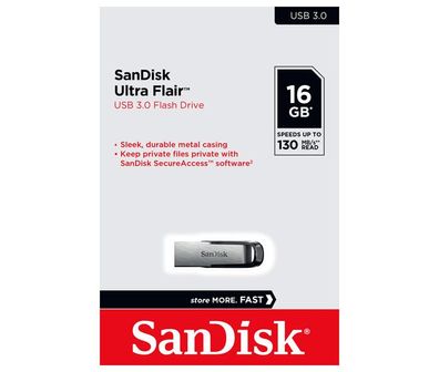 SanDisk USB 3.0 Stick 16GB, Ultra Flair Typ-A, (R) 150MB/s, SecureAccess, Retail-B