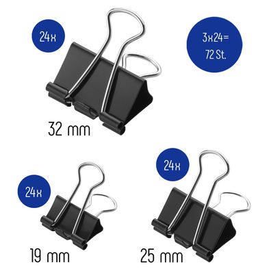 72x Büroklammer Heftklammer Binder Clips Dokumenten Clip Papier Klammer schwarz