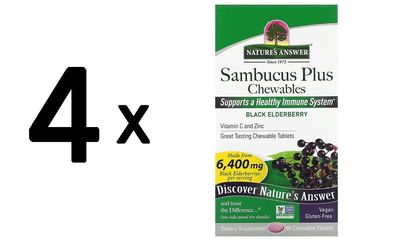 4 x Sambucus Plus Chewables, Black Elderberry - 60 chewable tablets