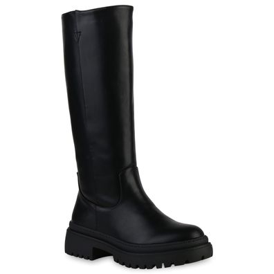 VAN HILL Damen Leicht Gefütterte Plateaustiefel Stiefel Profil-Sohle Schuhe 839531