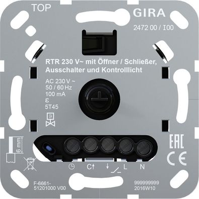 1St. Gira 247200 Raumtemperaturregler 230V mit Öffner bzw. Schließer, Ausschalter und