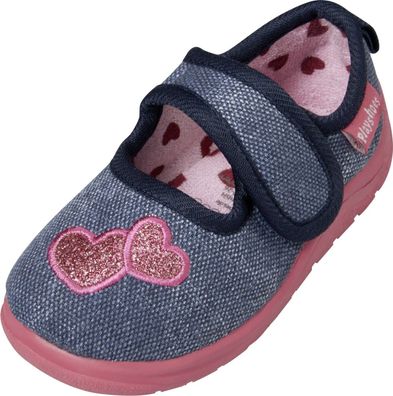 Playshoes Kinder Schuh Hausschuh Herz Jeansblau