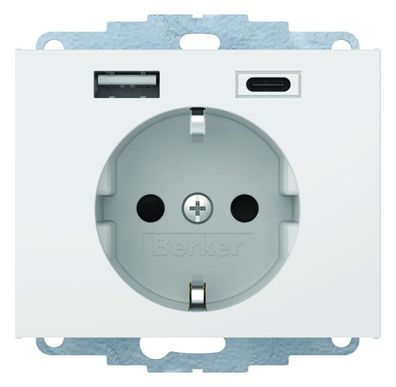 1St. Berker 48047009, Steckdose SCHUKO/USB A-C K.x polarweiß glänzend