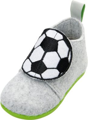 Playshoes Kinder Schuh Filz-Hausschuh Fußball Grau