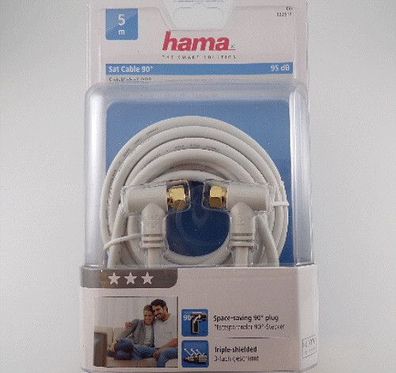 HAMA Sat Kabel TV Anschlusskabell Gold F-Stecker 90° Satelliten Antennenkabel 5m weiß