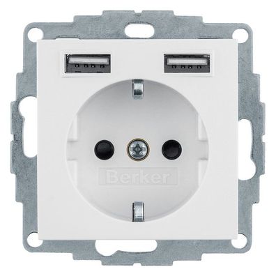 1St. Berker 48036089 Steckdose SCHUKO/USB Q.1/Q.3/Q.7/Q.9 polarweiß samt