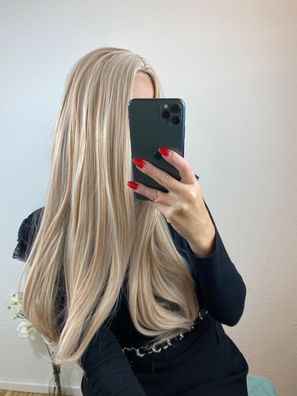 Perücke blond Glatt Kunsthaar Lang Wig Ohne Pony Cosplay Hochwertig Damen weich