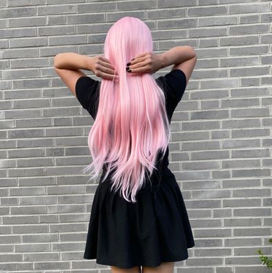 Damen Lace Perücke Wig Cosplay Anime Hochwertig rosa glatt Haar hitzebeständig