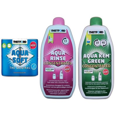 14,72EUR/1l Thetford Aqua Soft 4 Rollen + Rinse Konzentrat 750ml + Kem Green 750