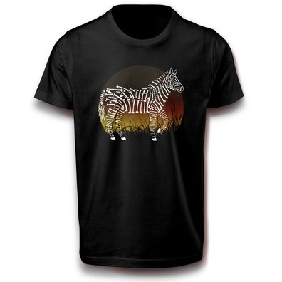 Skelett Zebra Knochen Sonnenuntergang Zombie Pferd Halloween T-Shirt Baumwolle