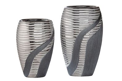 Gilde ovale Vase "Sevilla" anthrazit/silber Länge 8,5 cm Breite 14,5 cm Höhe