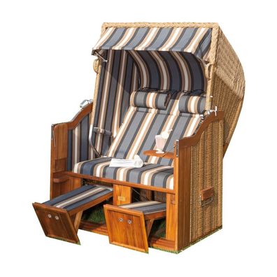 Sonnenpartner Strandkorb Classic Teak 2-Sitzer Halbliegemodell hyazinth/anthrazit mi