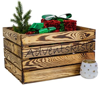 Adventskiste geflammt Weinkiste Geschenkekiste Weihnachtsdeko Weihnachtskiste