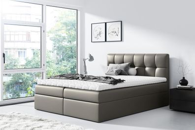 FURNIX Boxspringbett RICKIE 180x200 mit tiefen Bettkasten & Topper MA990 taupe