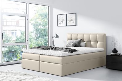 FURNIX Boxspringbett RICKIE 200x200 mit tiefen Bettkasten & Topper MA907 creme