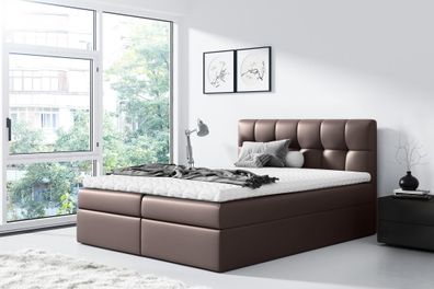 FURNIX Boxspringbett RICKIE 160x200 mit tiefen Bettkasten & Topper MA928 braun