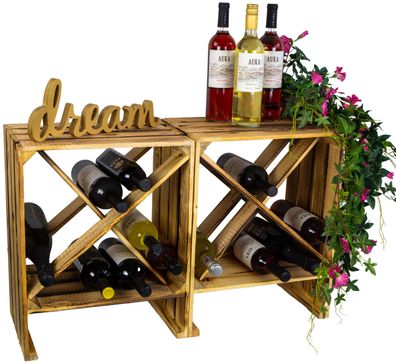 2er Set Weinregal "X" geflammt Weinschrank Weinablage Flaschenregal Holzkiste