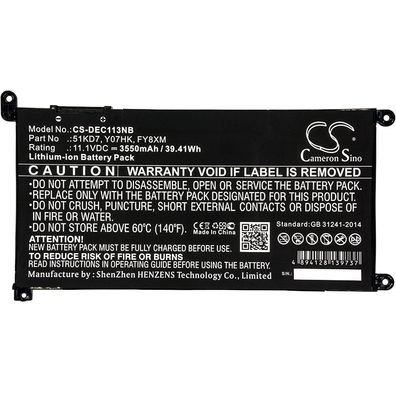 Ersatzakku - CS-DEC113NB - DELL Chromebook 11 3180 / 51KD7 - 11,1 Volt 3550mAh Li-Ion