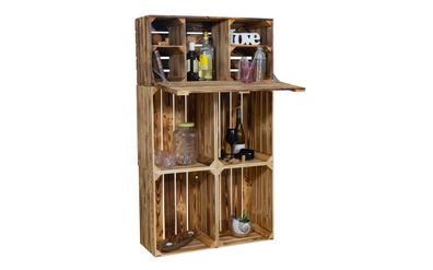 Minibar "Daniel" mit Klappfunktion und Flaschenregal (Geflammt)