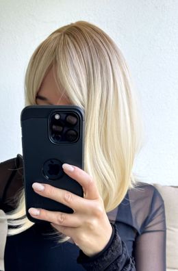 Damen Perücke mittellang Cosplay weich Natürlich Pony blond Ombre hochwertig Wig