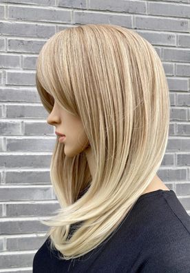 Perücke Ombré Blond Mittellang Natürliche wie Echthaar Schulterlang bob Damen