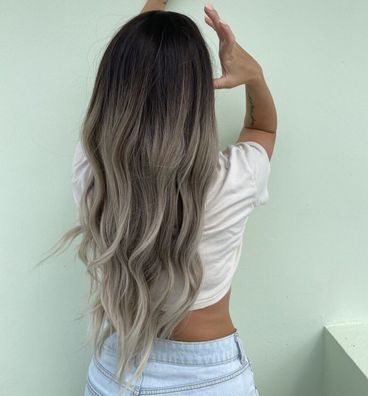 Perücke Grau Wellig Lang Wie Echthaar Alltag Ombre Hochwertig Balayage Cosplay