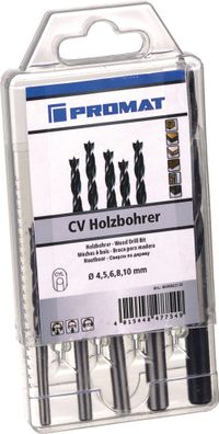 Holzspiralbohrersatz D.4,5,6,8,10mm 5tlg. CV-Stahl PROMAT