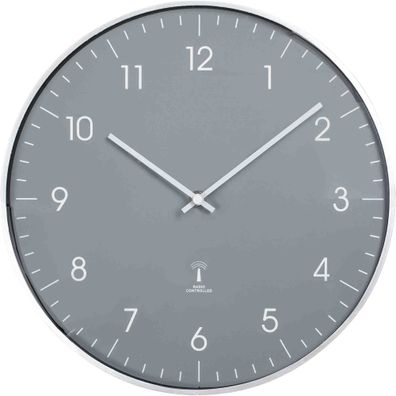 B&S Funkwanduhr Analog Uhr rund Ø 30 cm grau mit Aluminiumrahmen