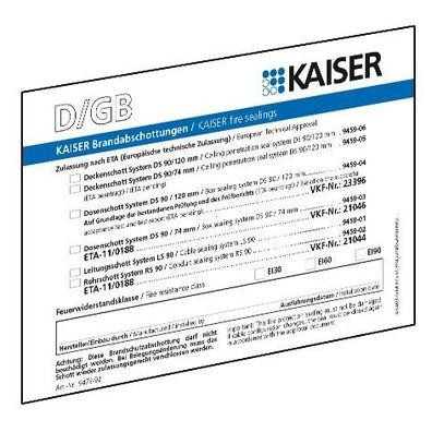 10St. Kaiser 9473-91 Schott-Kennzeichnungsschild 947391