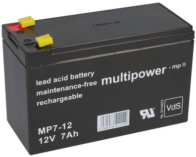 Multipower Blei-Akku MP7-12 Pb 12V / 7Ah VdS, Faston 4,8 mm