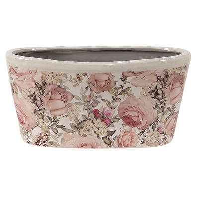 Clayre & Eef Blumentopf 27x13x14 cm Rosa Keramik Blumen (Gr. 27x13x14 cm)