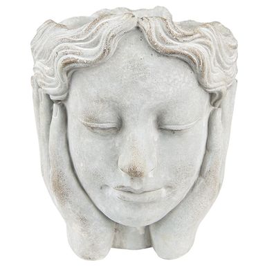 Clayre & Eef Blumentopf Kopf Ø 11x20 cm Grau Stein (Gr. 18x18x20 cm)
