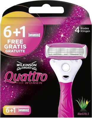 Wilkinson Sword Quattro For Women Damen Rasierer Set 7 Ersatzklingen Aloe Vera