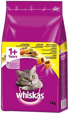 Whiskas Katzenfutter Trockenfutter Huhn Adult 1+ Knackits Leckerli Snack 7kg