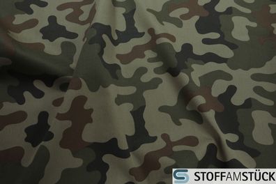 Stoff Polyester Baumwolle Köper Flecktarn grün baun Camouflage Tarndruck