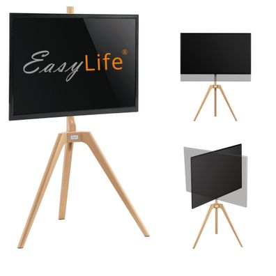 EasyLife - Staffelei Tripod Holz TV-Stativ 45 bis 65 Zoll, Schwenkbar & Höhenverst