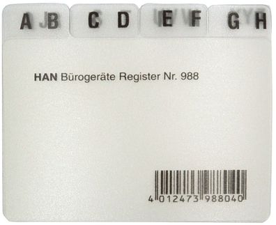 HAN 988 Register A - Z, DIN A8 quer, 12-teilig, für Karteibox, Karteikästen/Tröge,