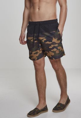 Urban Classics Badehose Block Swim Shorts Black/Wood Camouflage