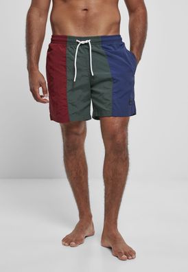 Urban Classics Badehose 3-Tone Swim Shorts Burgundy/Bottlegreen