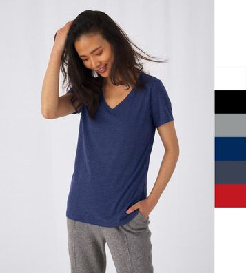 B&C Damen V-Neck T-Shirt weich dünn Triblend Single Jersey bedruckbar TW058 NEU